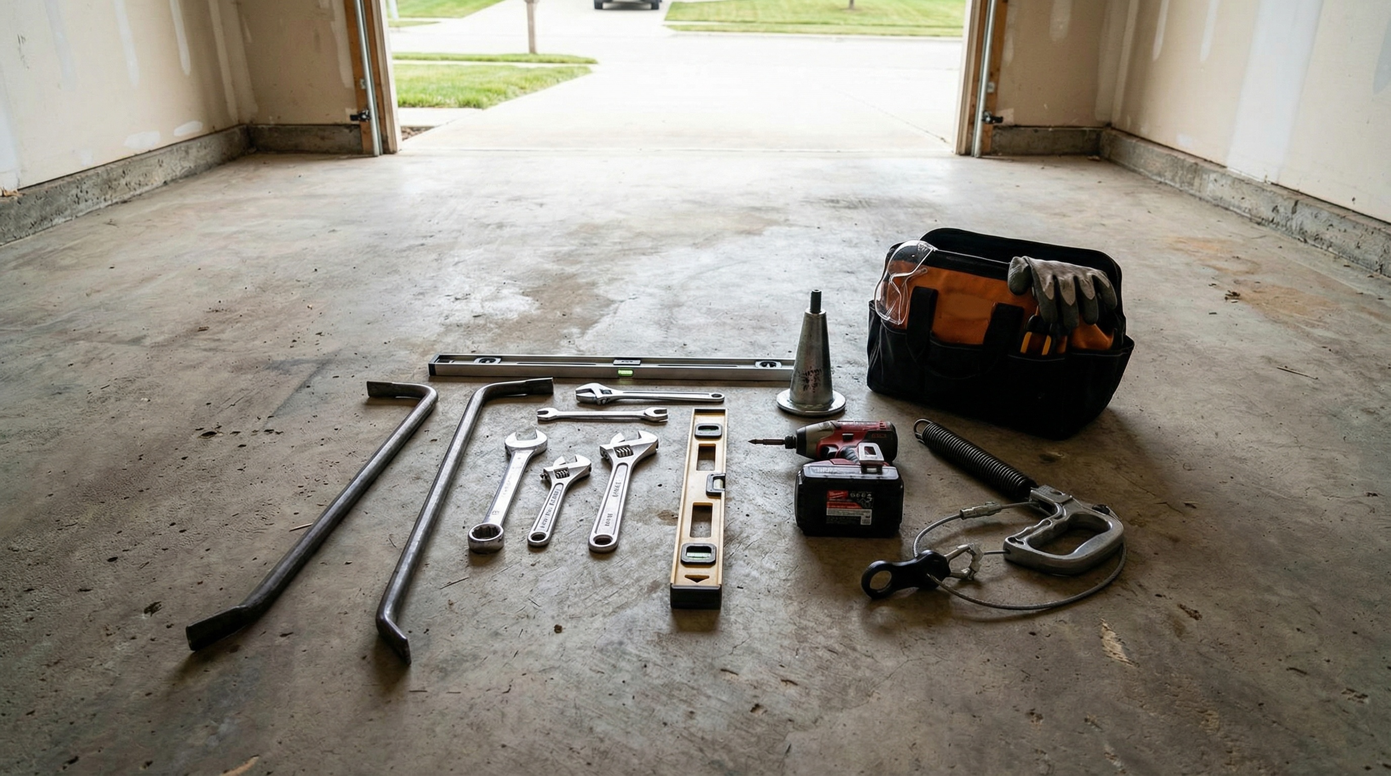 Professional garage door installation tools and equipment required for safe door replacement