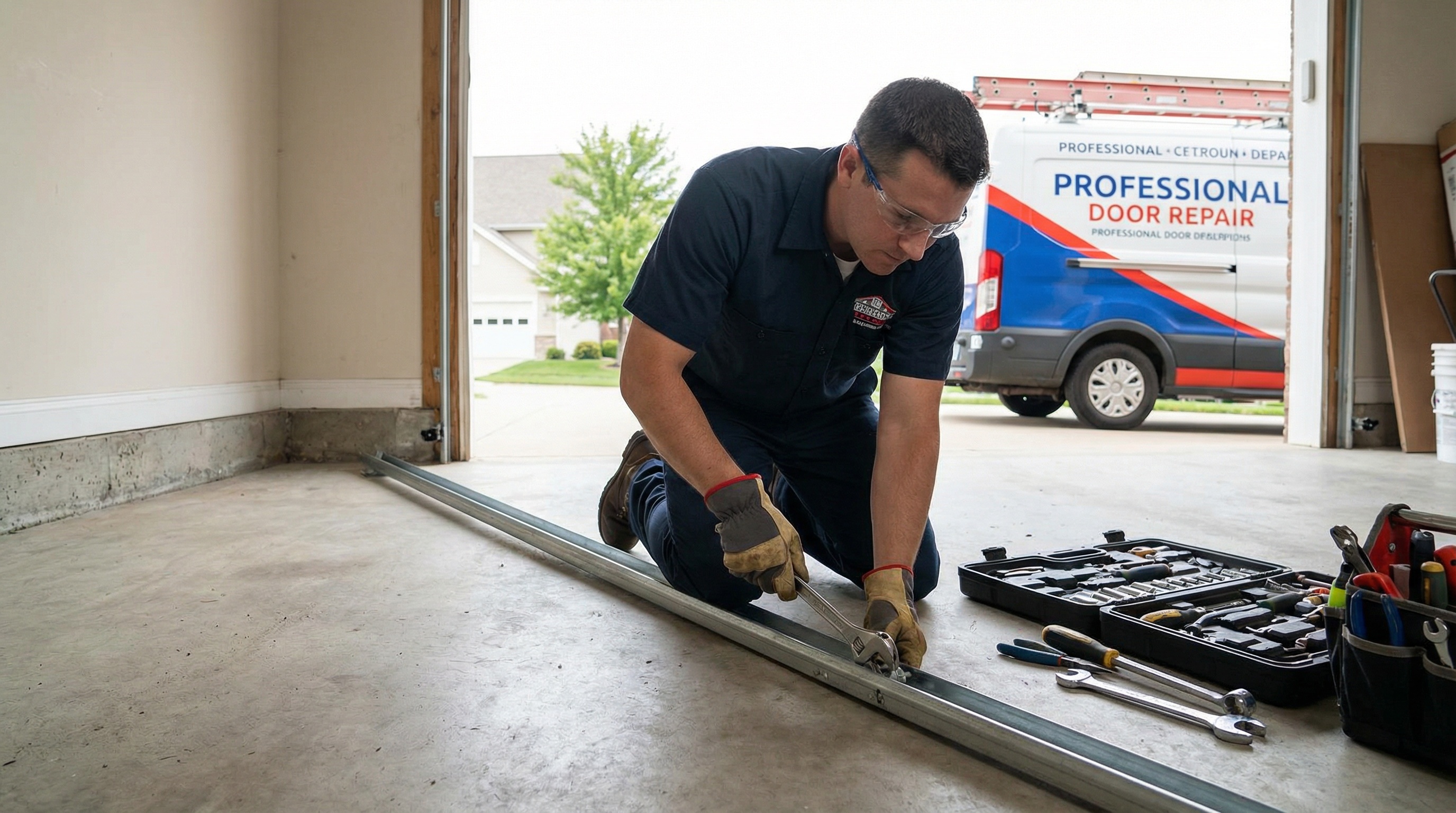 Garage door track alignment repair by Conshohocken technician