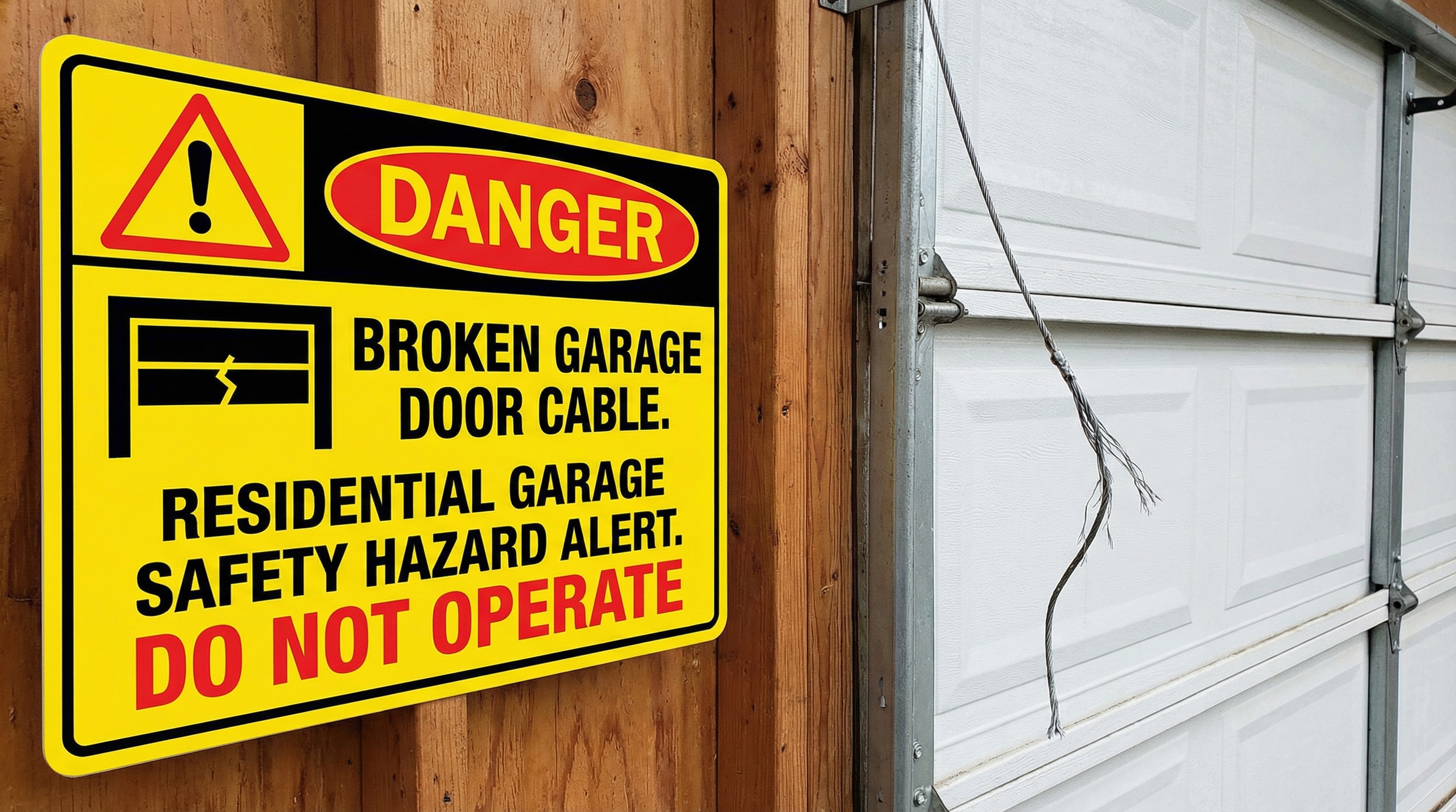 Safety warning for broken garage door cable