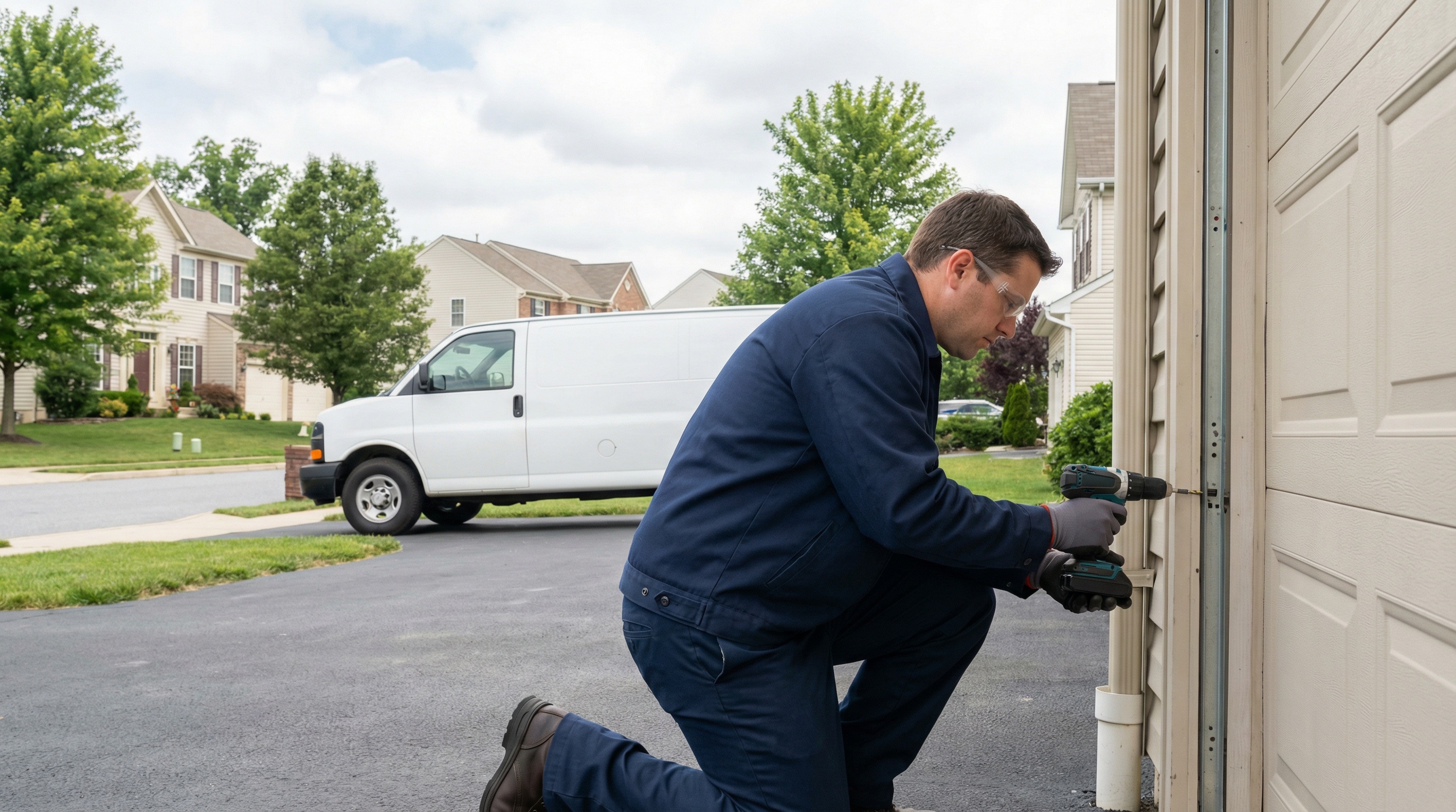 Professional garage door repair technician working in King of Prussia