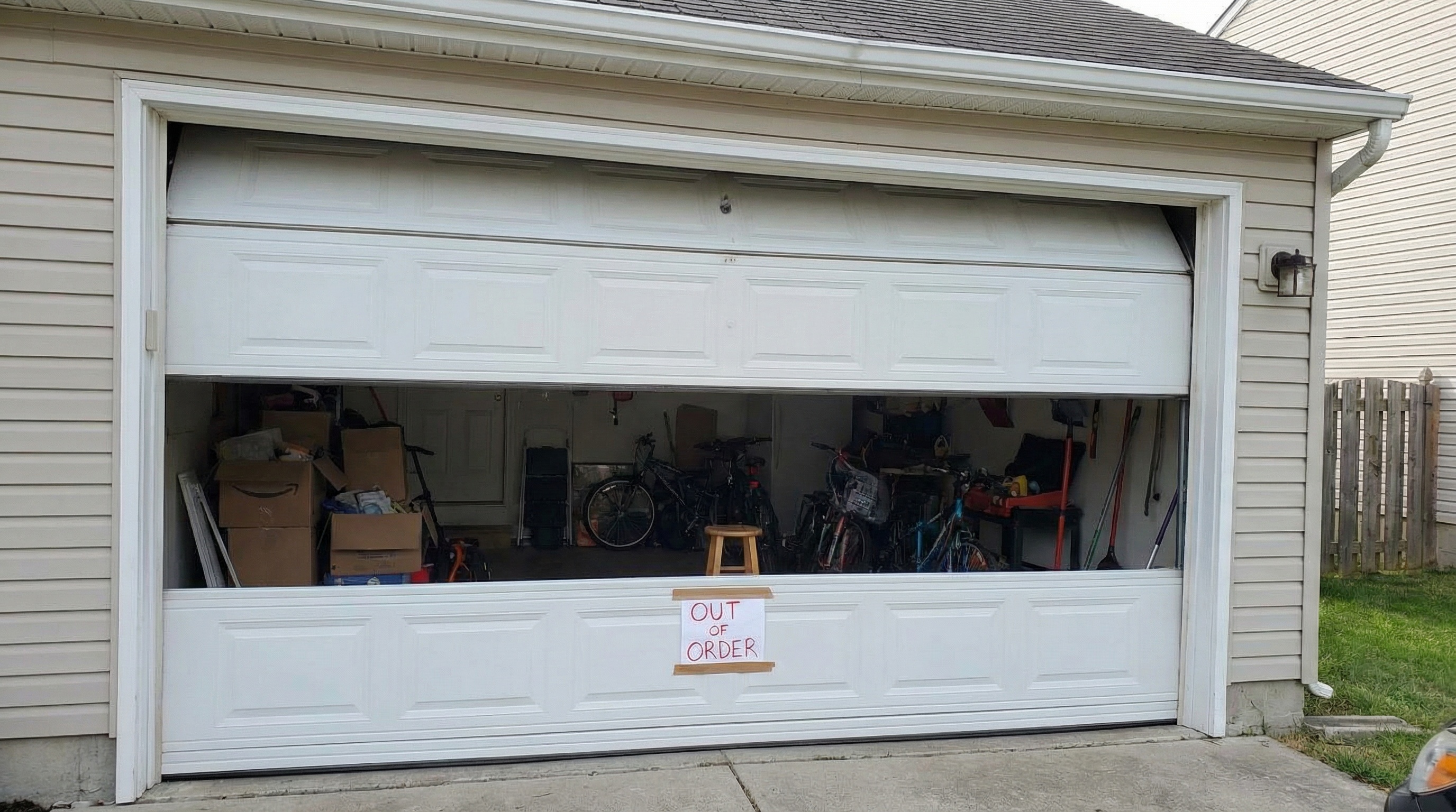 Garage door stuck halfway open