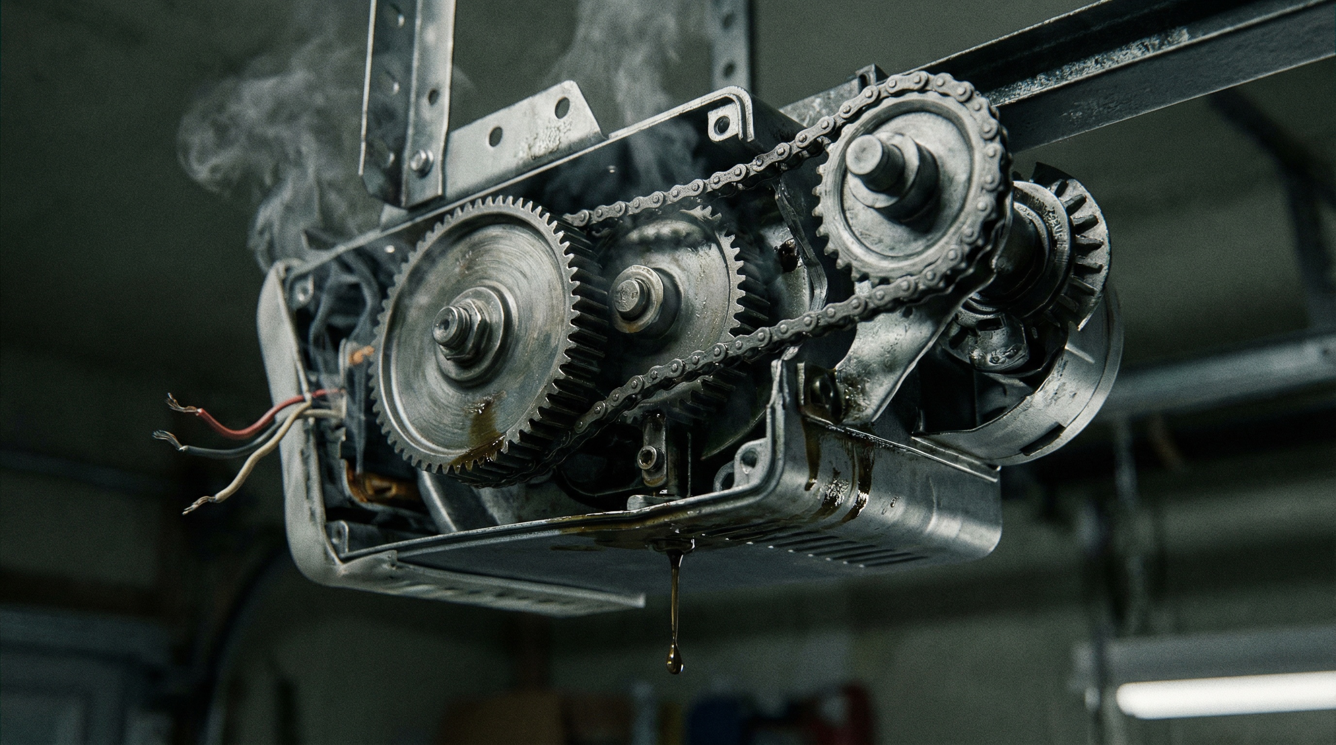 Garage door opener motor under strain from broken spring