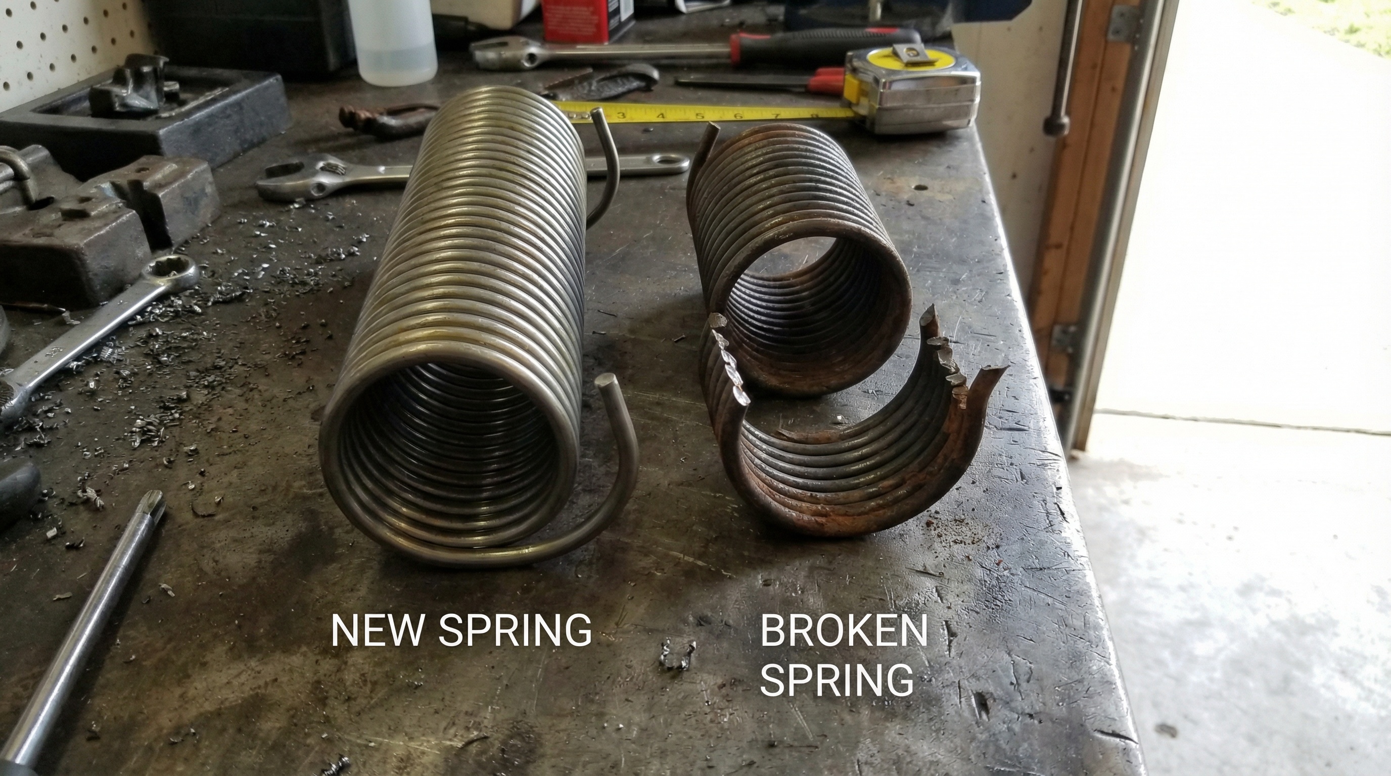 Comparison New Vs Broken Garage Spring