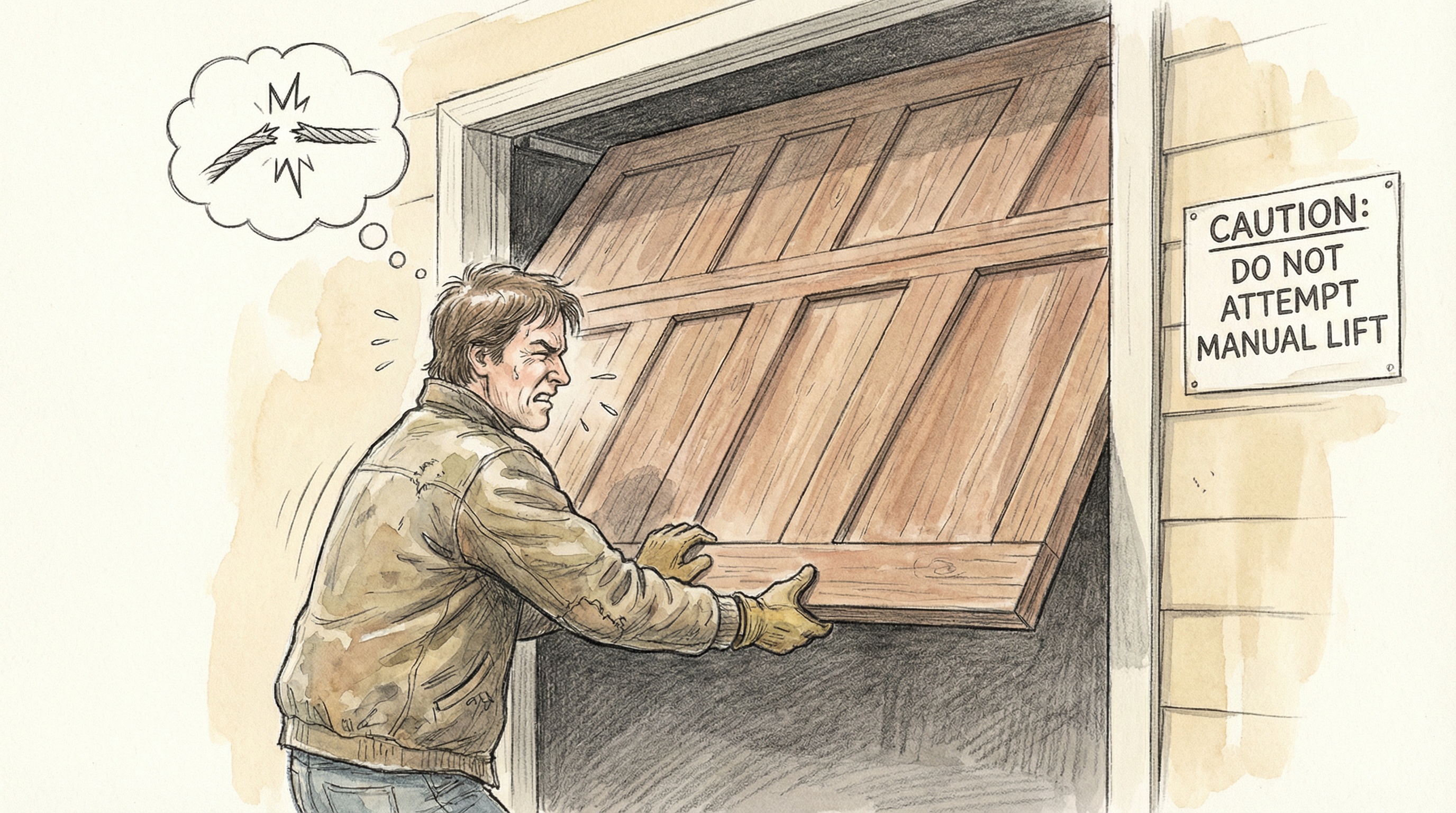 Person Struggling Heavy Garage Door