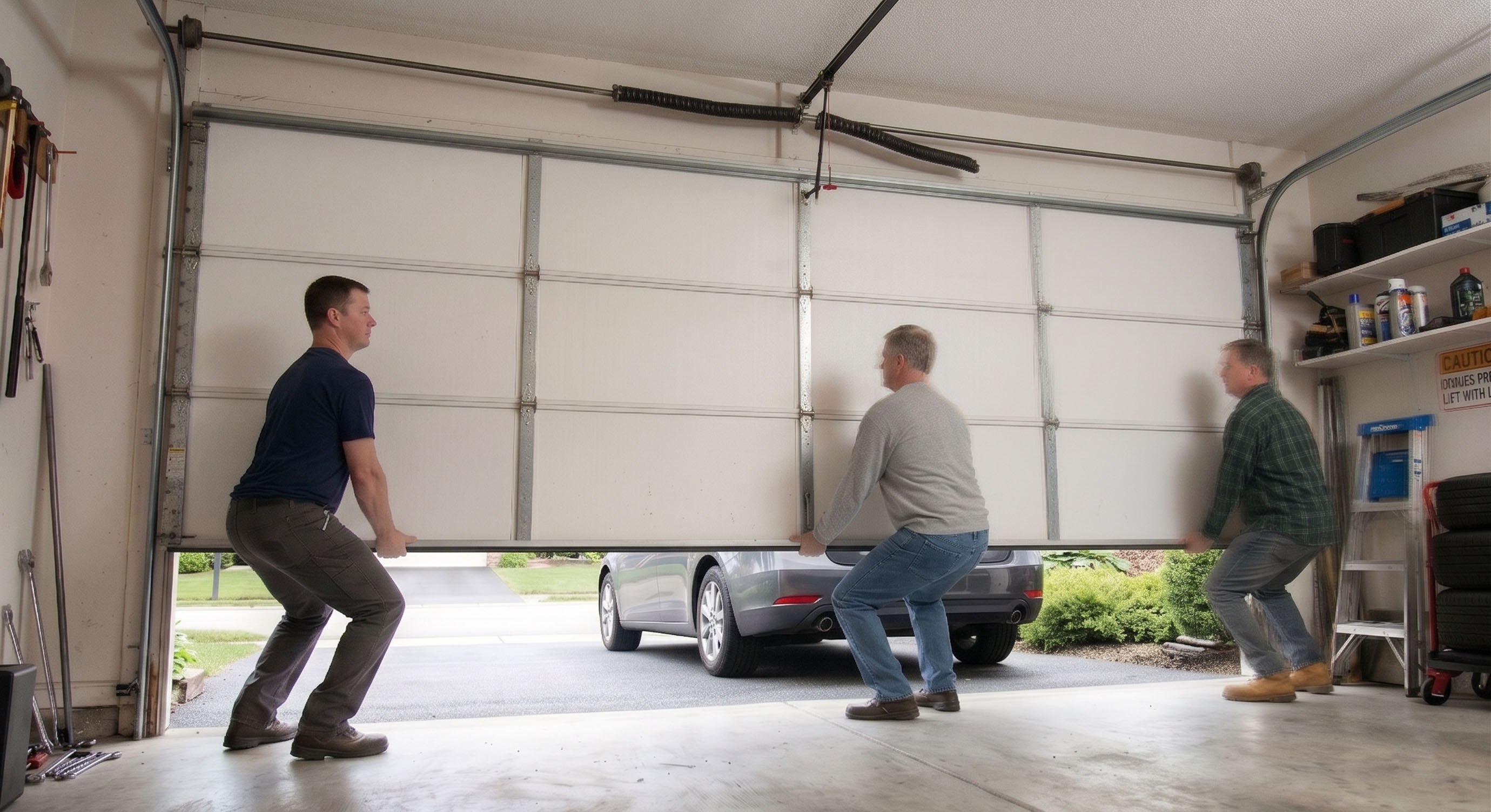 Manually lift garage door